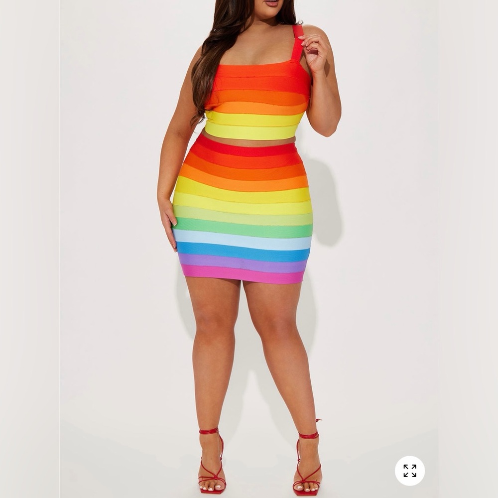 Multicolor Striped Bandage Two Piece Set